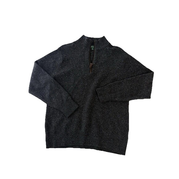 Orvis Merino Wool Quarter Zip Pullover Sweater M heather black gray